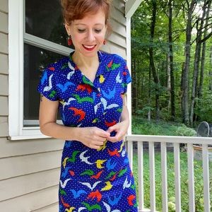 Colorful Vintage Bird Novelty Dress - VTG - Small